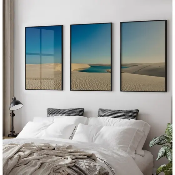 Quadro Paisagem Quadro Com Moldura E Vidro Quadro Decorativo Sala Grande Quarto Deserto E Água Trio