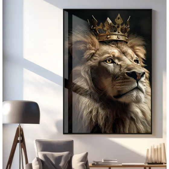 Quadro Leão Decorativo Com Moldura E Vidro Quadro Grande Sala Quarto Quadro Leão de Judá Com Coroa