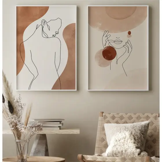 Quadro Minimalista Com Moldura Vidro Quadro Decorativo Quarto Quadro Feminino Abstrato Silhueta Duo