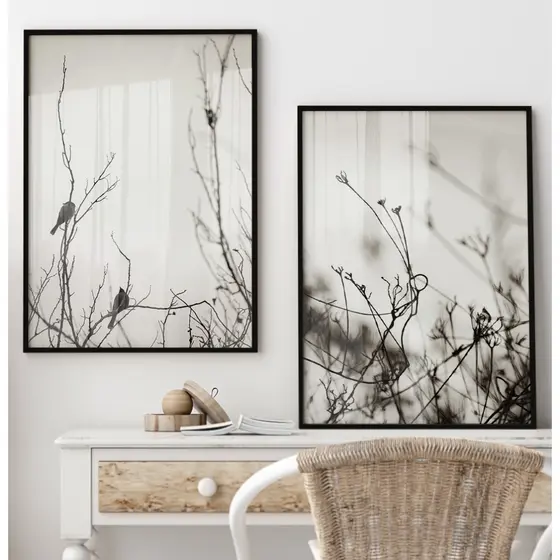 Quadro Decorativo Com Moldura Sala Quadro Decorativo Quarto Casal Duo Natureza Pássaro Galhos Secos