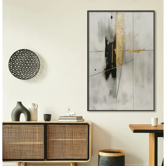 Quadro Abstrato Grande Para Sala Quadro Decorativo Para Quarto Escritório Quadro Dourado E Preto
