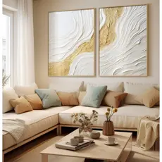 Quadro Abstrato Para Sala Quadro Com Moldura E Vidro Quadros Decorativos Quarto Branco Dourado Duo