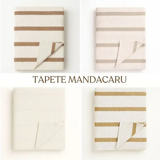 Tapete Sala Algodão Listras  Mandacaru Moderno Cru Preto Bege 1,40m X 2,00m