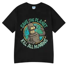Camiseta robô Futurama salvar o planeta matar todos os humanos camisa algodão Blusa do P ao G3 Plus