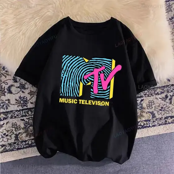 Camiseta retrô de algodão Blusa unissex camisa casual Mtv Music rock P ao plus Size G3