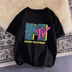 Camiseta retrô de algodão Blusa unissex camisa casual Mtv Music rock P ao plus Size G3