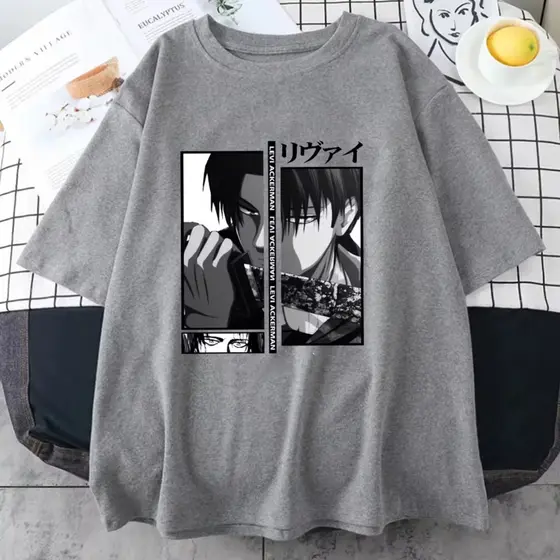 CAmiseta Levi ackerman 100% algodão Premium Blusa anime harajuku Camisa do P ao G3 Plus Size