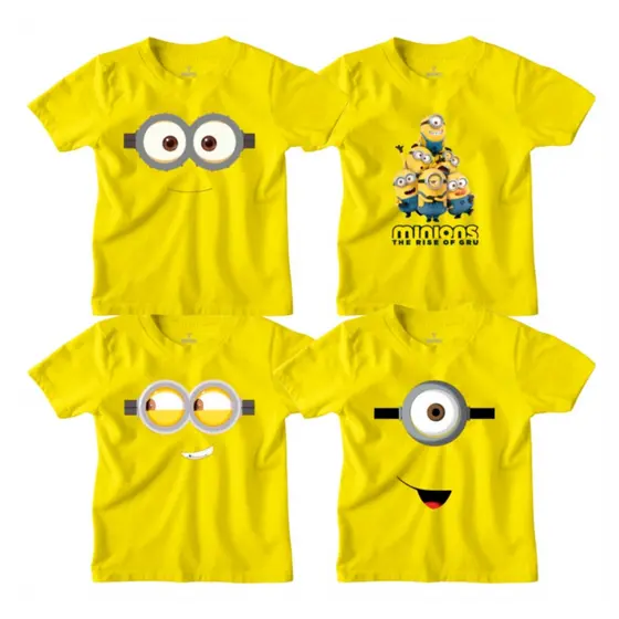 Camisa Minions Desenho filme Blusa Algodão Fantasia aniversario Camiseta do infantil ao G3 Pus size