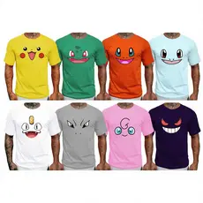 Camiseta Pokemon personagem Pikachu Blusa Desenho animado Camisa do infantil ao G3 Plus size
