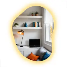 Espelho Orgânico grande 93X73 com led branco quente decorativo e fonte slim oculta bivolt