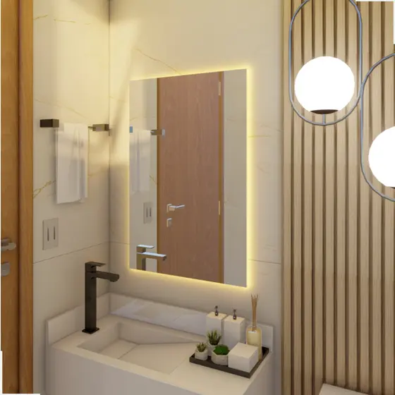 Espelho retângular com led bivolt lapidado 90cm x 60cm sem moldura  tomada liga/desliga