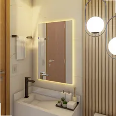 Espelho retângular com led bivolt lapidado 90cm x 60cm sem moldura  tomada liga/desliga