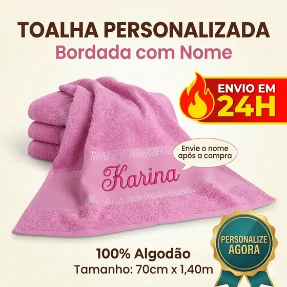 Toalha de Banho Personalizada com Nome Bordado | 70x140 Grande Macia Presente