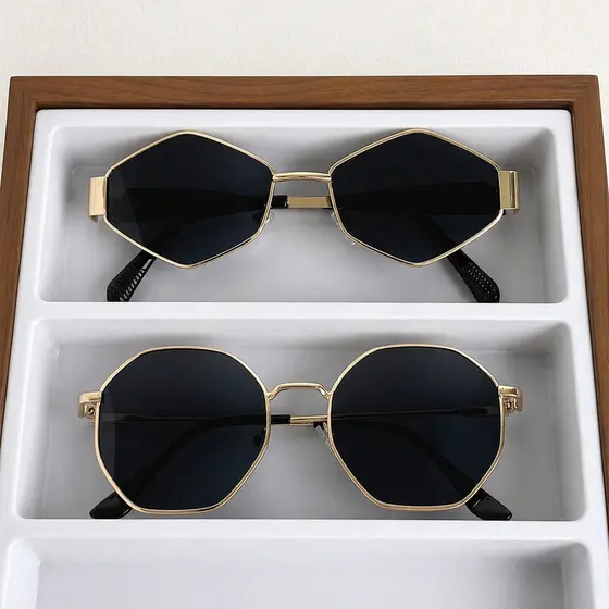 2 peças de óculos da moda para mulheres, armações de metal rombus e hexagonal, óculos Y2K, estilo retrô