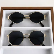 2 peças de óculos da moda para mulheres, armações de metal rombus e hexagonal, óculos Y2K, estilo retrô