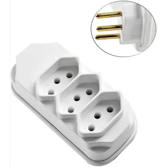 Adaptador de Tomada Triplo 3 Entradas Benjamim T 3 Pinos Padrão Brasileiro Bivolt
