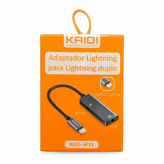 Adaptador Lightning Duplo iPhone Carregamento + Áudio 2 em 1 KAIDI KD-211