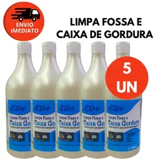 Kit 05 Un. Limpa Caixa Gordura E Fossa 1L Limpador Desengordurante Remove Óleos Gorduras Ralo Grelha