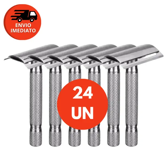 Kit Aparelho Barbeador Metal Clássico Manual Retrô Acompanha 01 Lâmina Barbearia