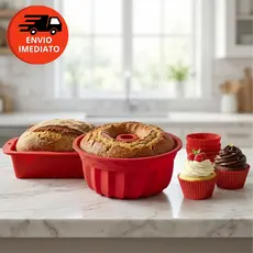 Combo Forma Silicone Para Pão Pudim Cupcake Antiaderente Microondas Forno Air Fryer Sobremesa Natal