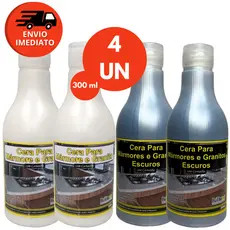 Kit Cera Mármore E Granito Escuro E Claro Com Carnaúba 300ml Proteção Brilho Para Bancada Pia