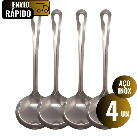 Conjunto 4 Unidades de Concha em Aço Inox Premium Para Feijão Sopa Caldo