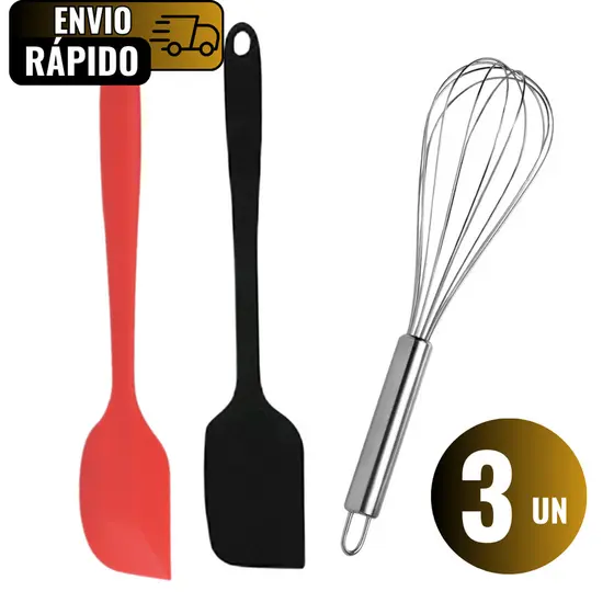 Conjunto 2 Espátula De Silicone 1 Batedor De Ovo Inox Para Cozinha Domicilio Restaurante Lanchinetes