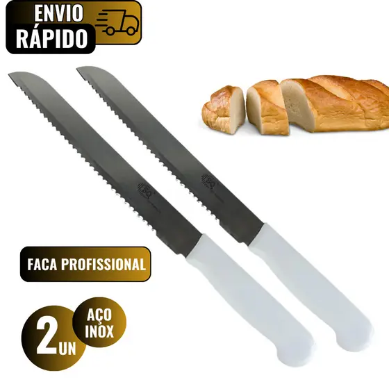 Conjunto 2 Faca Profissional De Pao Em Aço Inox 6" Para Padaria Domicilio Restaurante Corte Perfeito