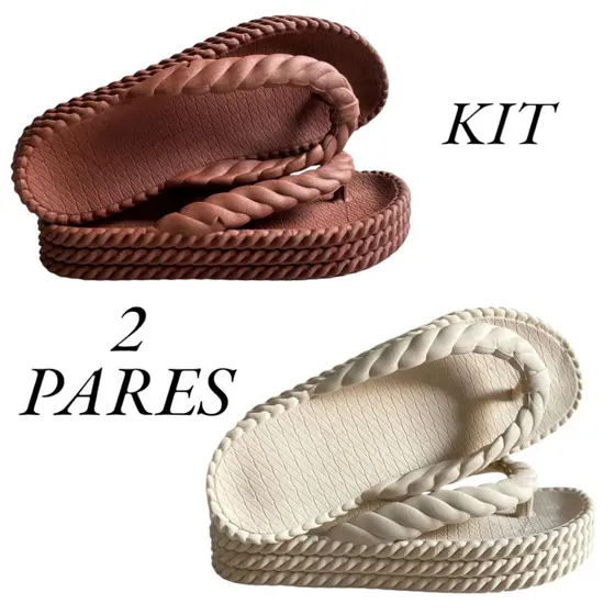 Kit 2 Pares Plataforma Trançada Flat Feminina Solado Alta Verão Conforto Moda