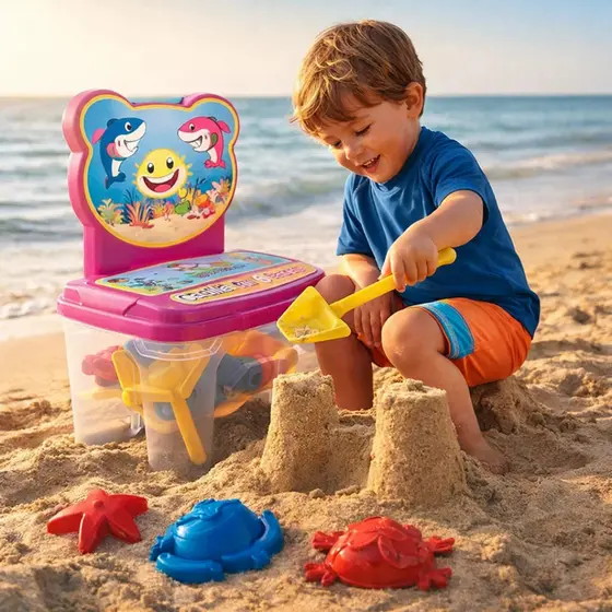 Cadeira de Praia Toy Infantil Com 6 Peças Como Pazinha Rastelo e 4 Forminhas
