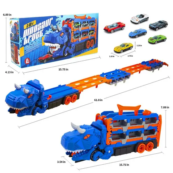 Caminhão Dinossauro Engolidor de Carrinhos - Com Kit de 6 e 4 Carrinhos