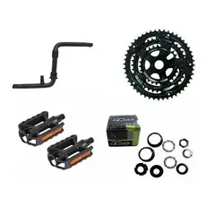 Kit Pedivela Monobloco 165mm + Coroa Tripla + Movimento Central Neco 45mm + Pedal 1/2 Fina MTB