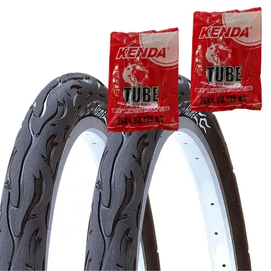 Pneu Aro 26x2.125 Kenda Flame Balão Preto Fogo Bicicleta Bike Mobilete + Câmara de Ar Original Kenda