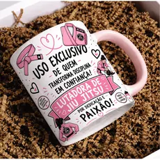 Caneca Porcelana Lutadora de Jiu Jitsu Kimono Tatame Luta