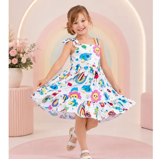 Vestido infantil menina estampado floral dia a dia soltinho de 04 a 10 anos