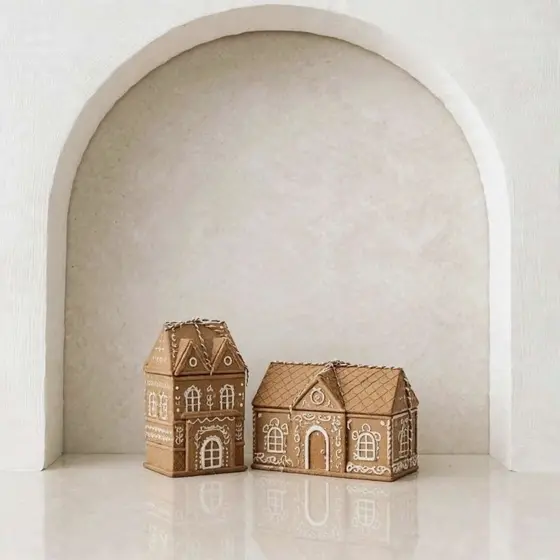 Kit 2 Casas Ginger P + G – Marrom Gingerbread Natal - Bomboniere, Decoração, Provençal, Porta Tempero, porta chá