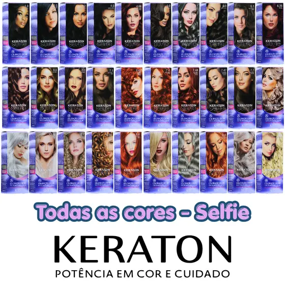 Coloração Tintura Keraton Selfie Cobertura Completa dos Fios Brancos - Escolha a sua cor
