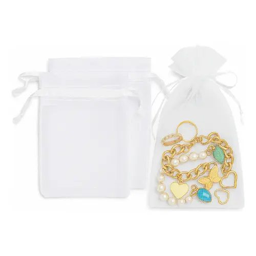 50 Sacos Tule Organza 9x12 cm Branco Para Lembrancinhas/ Casamento/ Presentes