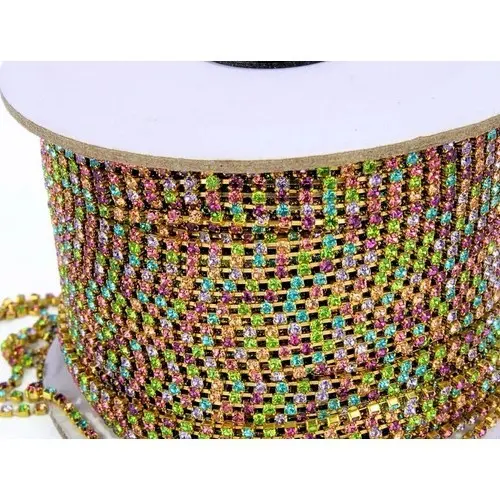Corrente Colorida De Strass Com 5 Metros - Fundo Dourado