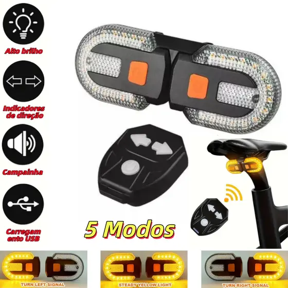 Lanterna Traseira Bike Eletrica com Seta Recarregável e Controle Sem fio USB 38 Leds
