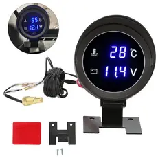 Medidor De Temperatura Água De Caminhão Digital LCD Redondo Sensor Moto + Voltímetro Voltagem 2 Em 1