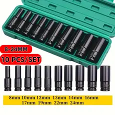Jogo de Soquetes de Impacto Longo 1/2 10 Peças 8 A 24mm