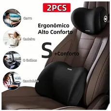 Almofada Cabeça e Lombar para Carro – Conjunto Veicular, Apoio Banco Espuma de Memória