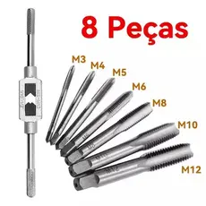 Kit Jogo De Tarraxas Macho Para Abrir Roscas C/ 8 Peças M3 A M12 Resistente