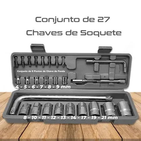 Kit Jogo De Ferramentas Soquetes 27 Peças Cromo Vanádio Completo Titanium