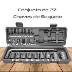Kit Jogo De Ferramentas Soquetes 27 Peças Cromo Vanádio Completo Titanium