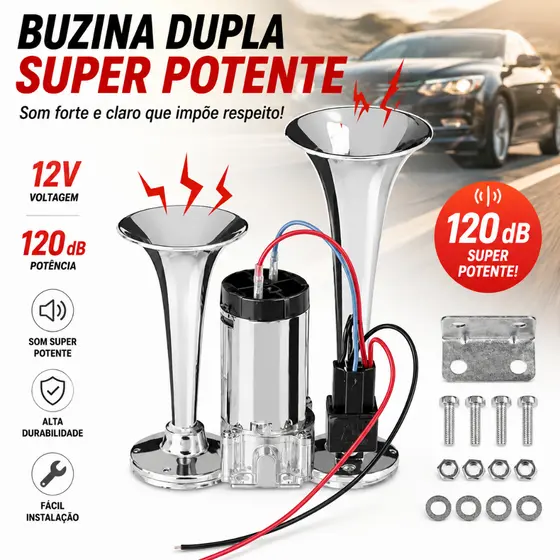 Buzina De Trem 2 cornetas 12v para carro moto van universal