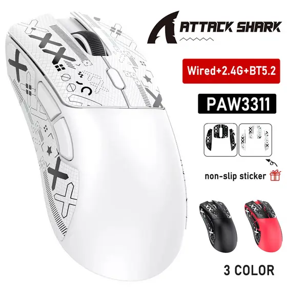 mouse Gamer Sem Fio Attack Shark R1 PAW3311 1KHZ 18000dpi Bluetooth Macro Gaming Pad/pc
