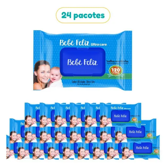 Kit 24 Toalhas Umedecidas Bebê Feliz Com 120 Folhas Cada