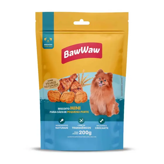 Baw Waw petisco biscoito sabor frango defumado para cães adultos mini e pequeno porte 200g